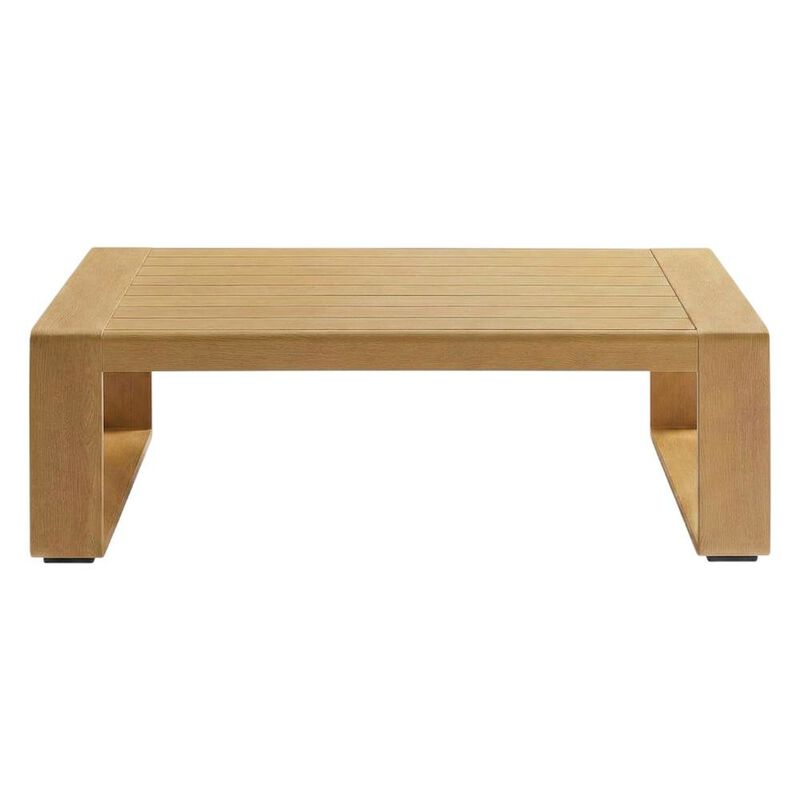 Aluminum Faux Wood Rectangular Patio Coffee Table for Deck and Porch, Natural image number 0