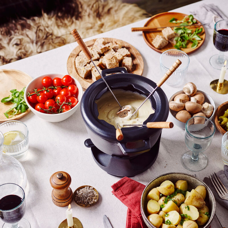 Alva Nori Enameled Cast Iron Fondue Set 2Qt. - Oven Safe and Made without PFAS, PFOA & PTFE - Includes 8 Fondue Forks, Fondue Pot, Adjustable Burner & Stand image number 2