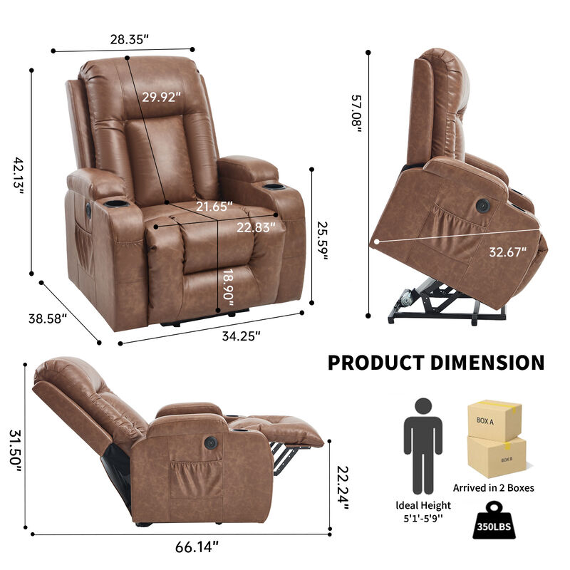 Infinite Position Power Lift Recliner Chair, Heavy Duty Motion Mechanism with Massage and Lumbar Heating image number 9