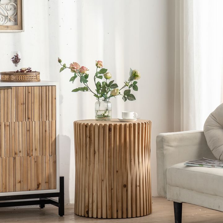 Retro Fashion Style Cylindrical Coffee Table with Vertical Texture Relief Design Perfect for Living Room