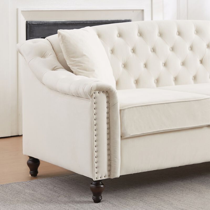 Snump 82" Velvet Chesterfield Sofa image number 6
