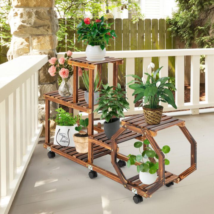 Hivvago 6-Layer Wooden Plant Stand for 8 Pots-Brown