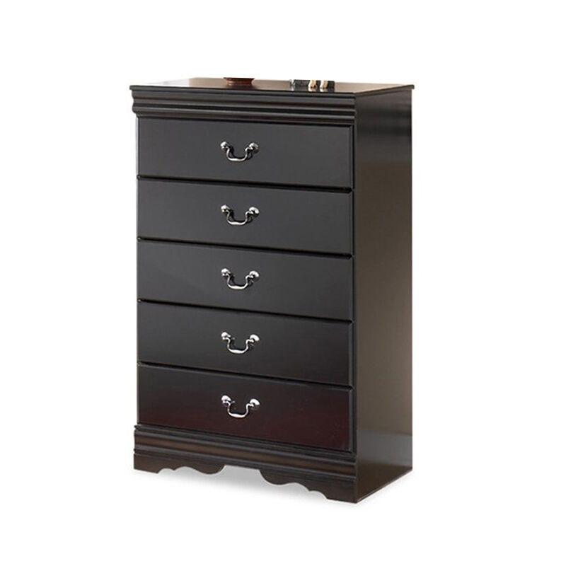 Yara Tall Dresser Chest, Classic Black, 5 Drawers Pewter Metal Handles