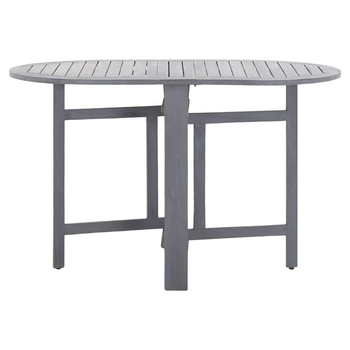 Oval Outdoor Dining Table, Foldable Design, 48 Inch, Gray Acacia Wood - Benzara