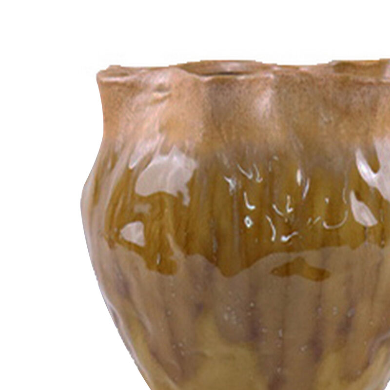 Ashly Decorative Planter with Scalloped Rim, Yellow Textured Ceramic 8 Inch image number 4