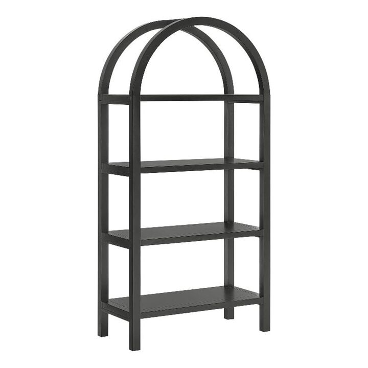 Modway Vexley 60 Inch Arched Bookshelf in Black &ndash; Modern Pine and Acacia Open Display Bookcase for Living Room, Office, Reading Nook