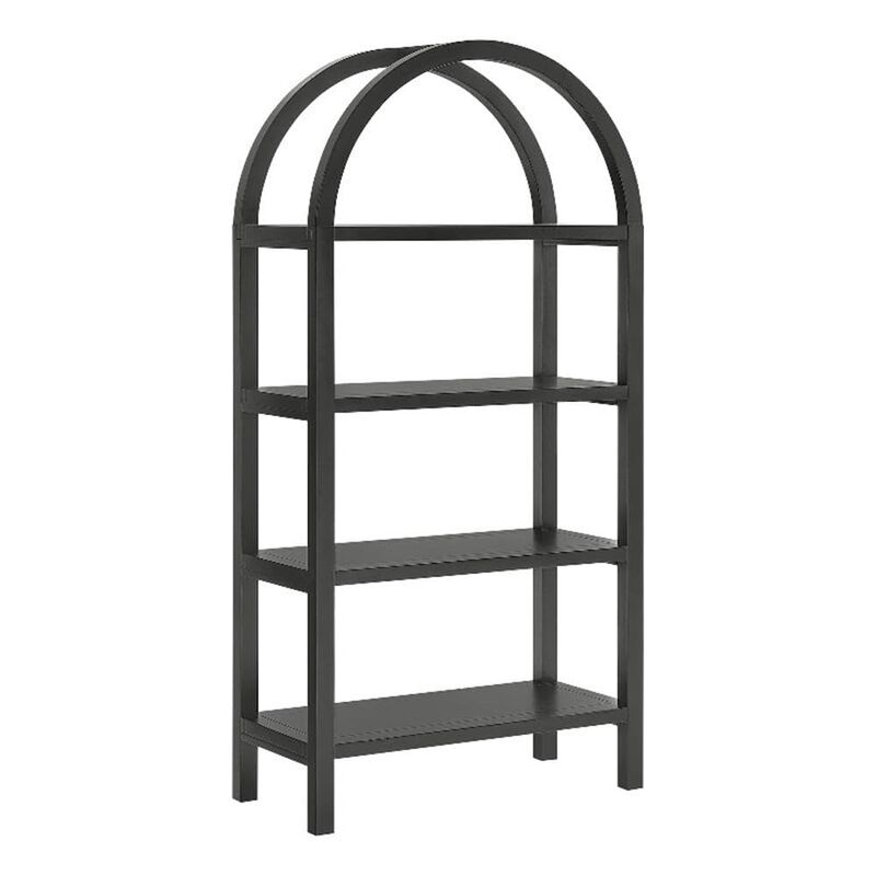 Modway Vexley 60 Inch Arched Bookshelf in Black &ndash; Modern Pine and Acacia Open Display Bookcase for Living Room, Office, Reading Nook image number 0
