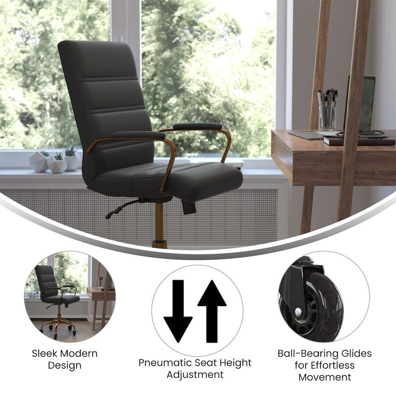 Flash Furniture Mid-Back Black Executive Swivel Office Chair with Gold Frame, Arms, image number 5