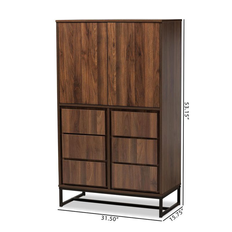 Baxton Studio Walnut Brown Finished Wood and Black Finished Metal Multipurpose Storage Cabinet