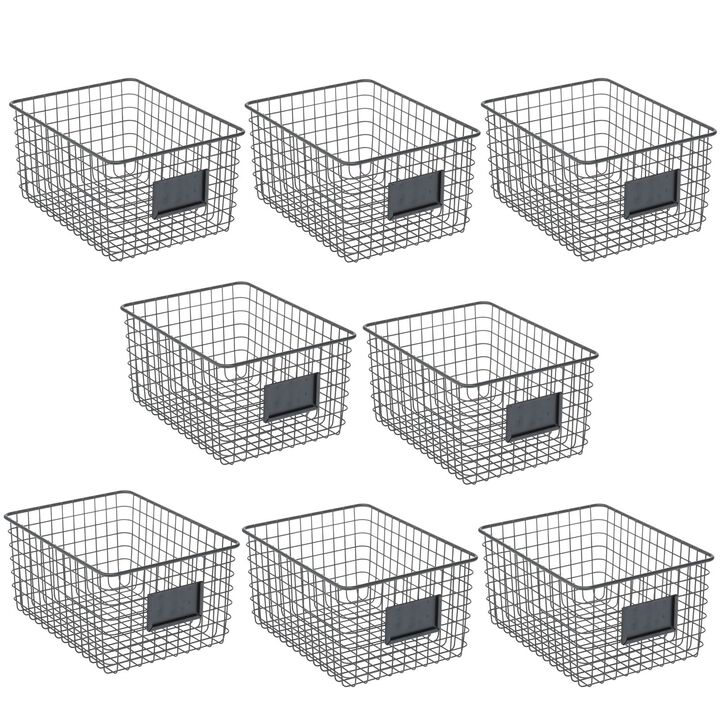 mDesign Large Steel Kitchen Organizer Basket - Label Slot, 8 Pack, Matte Black