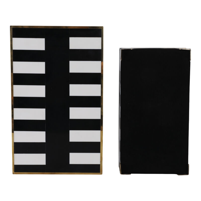 S/2 12/14" Gold Footed Boxes, Black/white image number 5