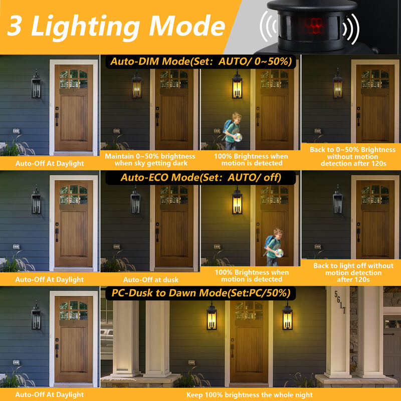 24 in. Modern Farmhouse Black 3-Light Dimmable Outdoor Wall Lantern with Clear Glass Shade image number 6