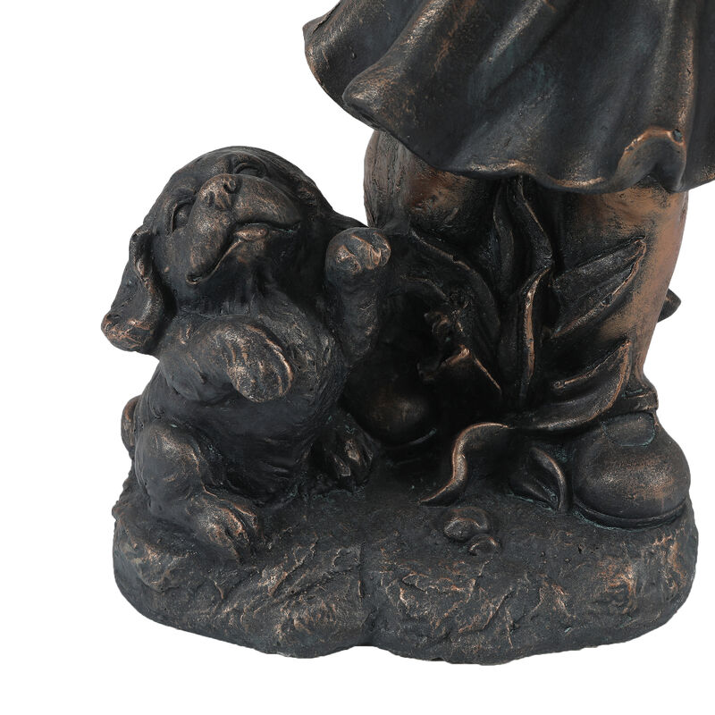 LuxenHome Bronze MgO Girl Holding Basket of Kittens with Puppy Garden Statue