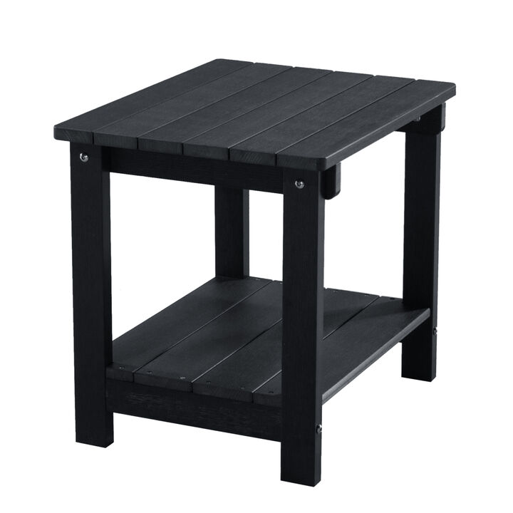 Weather Resistant Outdoor Indoor Plastic Wood End Table, Patio Rectangular Side table, Small table for Deck, Backyards, Lawns, Poolside, and Beaches, Black