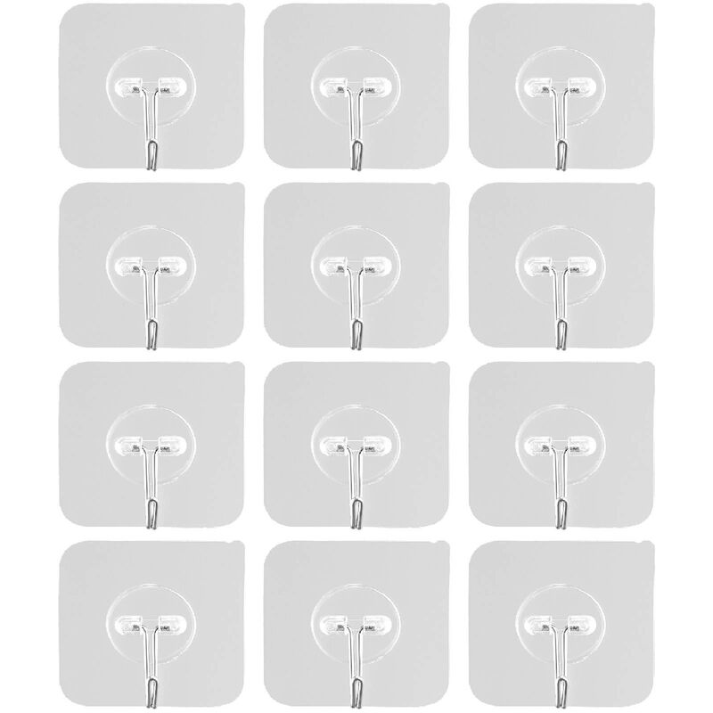 12 Pack Sticky Wall Hooks Heavy Duty for Towels Coats Keys Bathroom Kitchen-Transparent image number 0