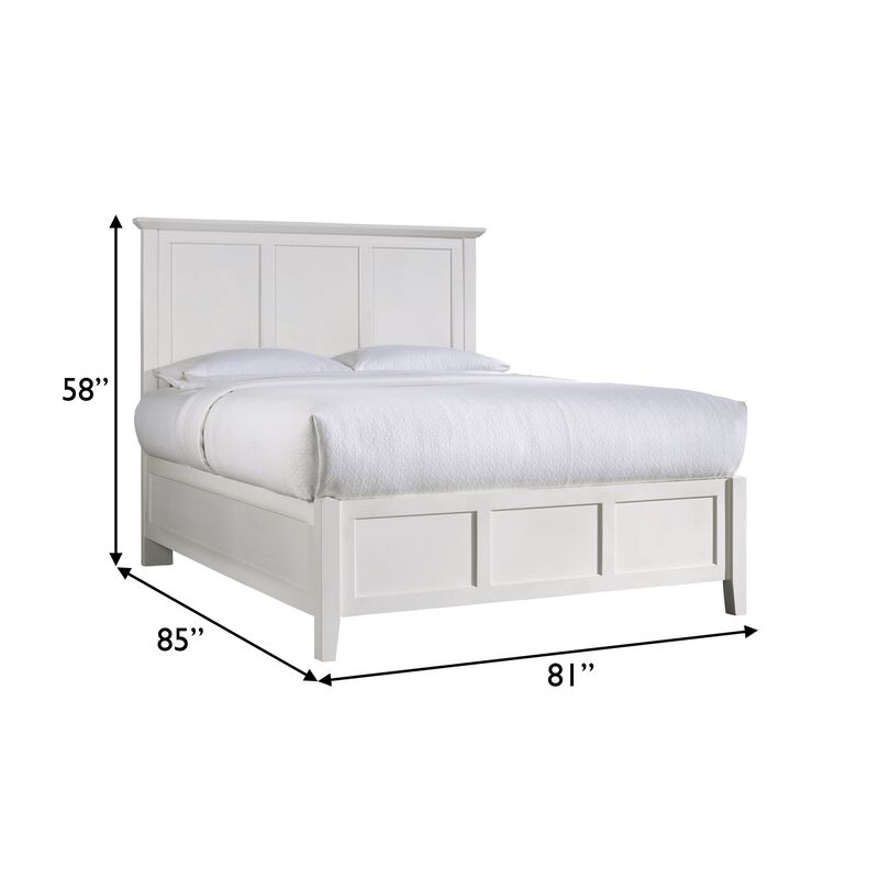 Neo King Size Bed, Panel Design Farmhouse Wood Frame with Slats, White - Benzara