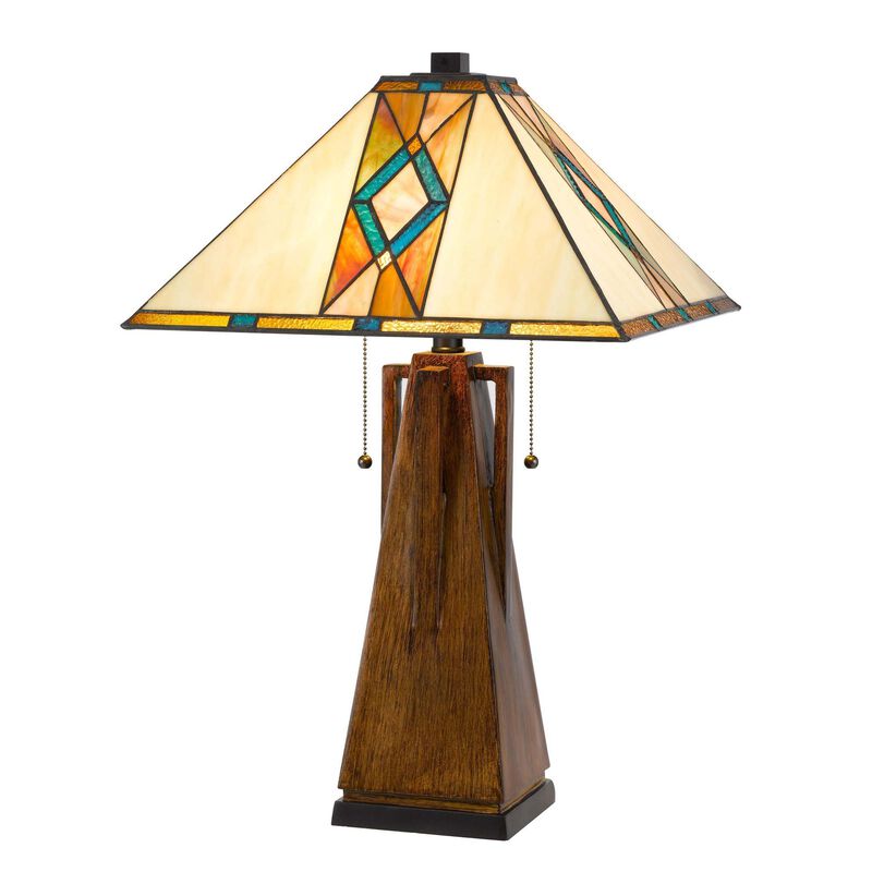 Table Lamp with Tiffany Shade and Geometric Design, Multicolor - Benzara