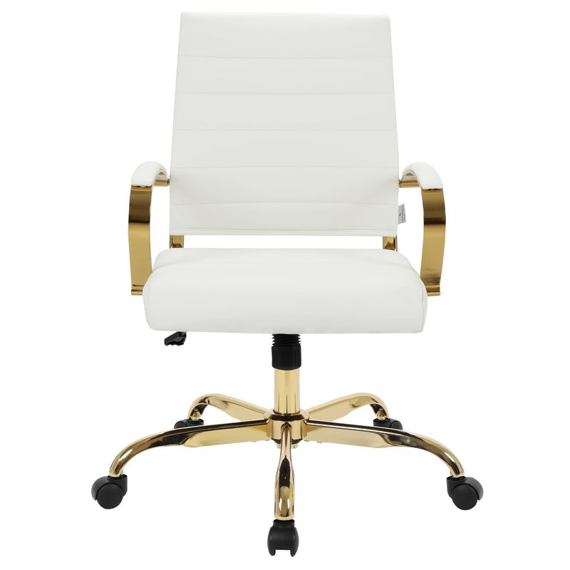 LeisureMod Benmar Leather Office Chair with Gold Accents, Adjustable Height, Swivel Base, Ergonomic Design for Home Office, Study, or Workspace