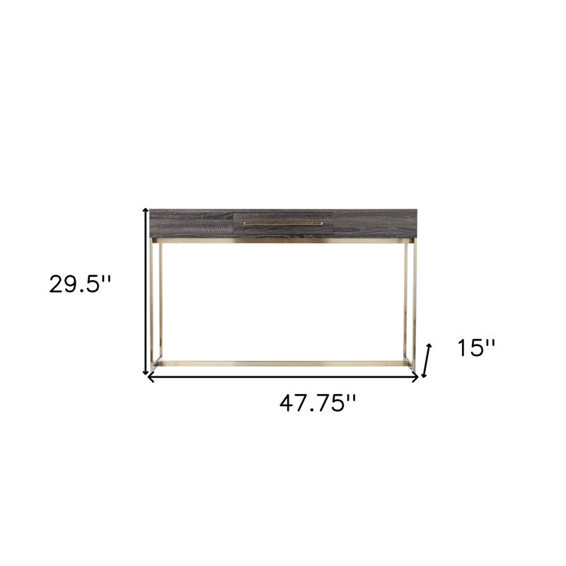 HomeRoots 48" Gray and Gold Wood and Metal Frame Console Table With Drawer image number 6