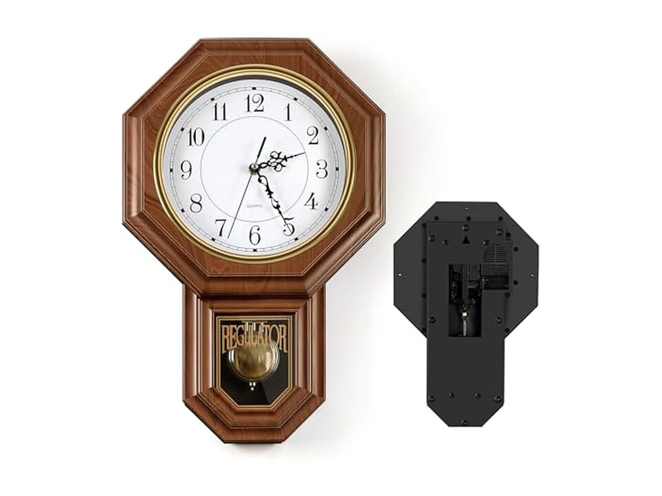 Pendulum Regulator Vintage Grandfather Wall Clock 7 Inch Brown Battery Operated