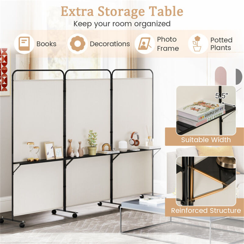Office & Home Folding Divider &ndash; 3 Panels with Lockable Wheels and Metal Shelves image number 9