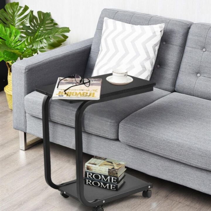 2-Tier Rolling Snack Stand Sofa Side Table for Living Room or Kitchen