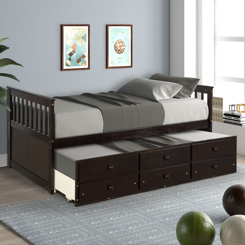 Merax Captain's Bed Twin Daybed with Trundle Bed and Storage Drawers image number 3