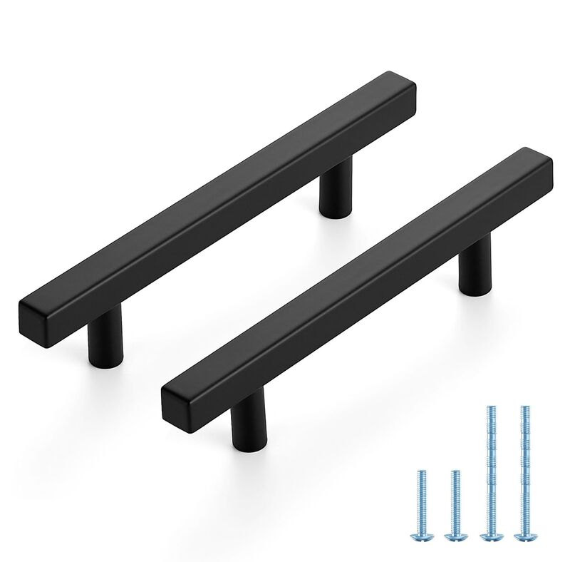 JOY DECOR 10 Pack 4 Inch Matte Black Square Cabinet Handles Stainless Steel Cabinet Hardware Pulls for Kitchen and Drawers with
