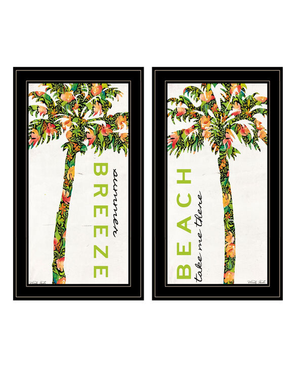 HomeRoots Set Of Two Summer Breeze Funky Palm Trees Black Framed Wall Art