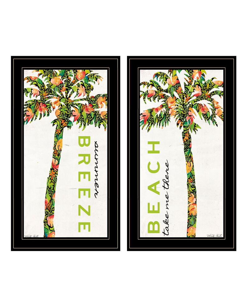 HomeRoots Set Of Two Summer Breeze Funky Palm Trees Black Framed Wall Art image number 0