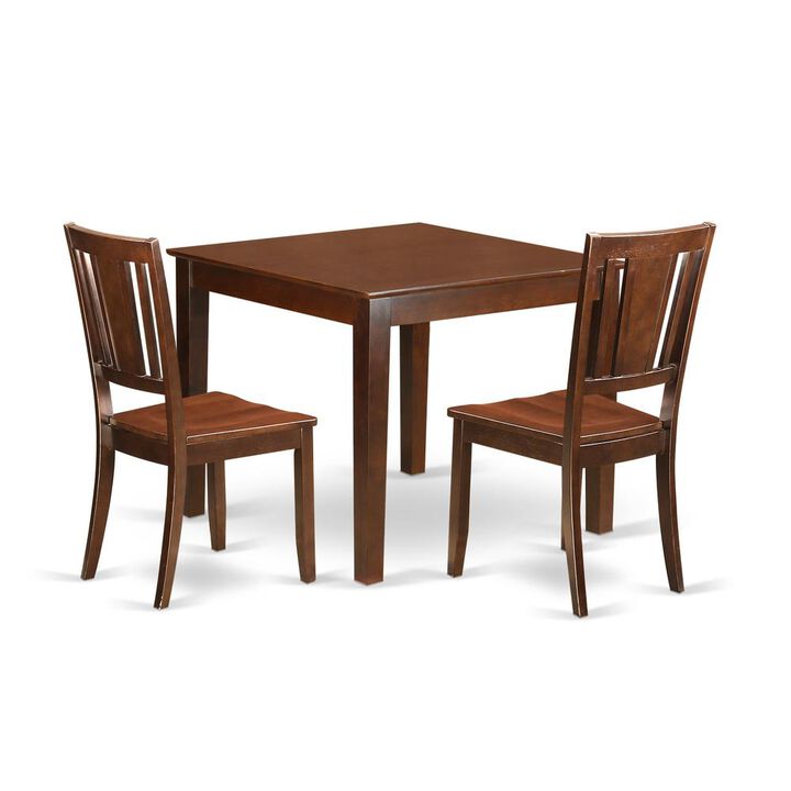 3 PC Small Kitchen Table set with a Table and 2 Dining Chairs in Mahogany