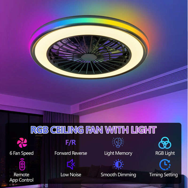 ELEMENT ACE Modern Dimmable RGB LED Ceiling Fan with Light, Adjustable Speed Bidirectional Rotation Ceiling Lighting Fixture for Living Room Bedroom Office image number 5