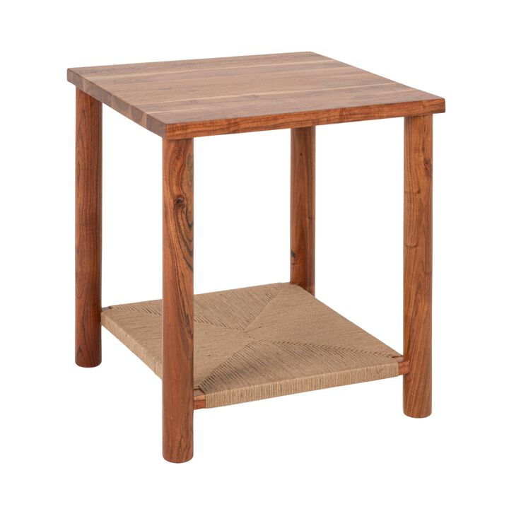 Rowena Interiors Square Acacia Wood and Jute Side Table