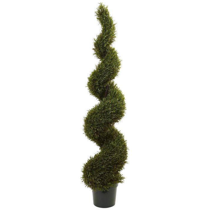 Nearly Natural 6-ft Rosemary Leaf Spiral Tree w/12-in Round Green Plastic Pot