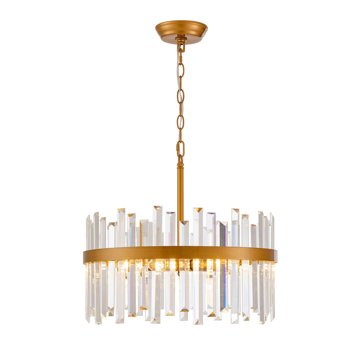 Jojospring Casandra 5-light Drum Crystal Glass Chandelier - 18.5 inches in diameter x 16.5 inches H - Medium-gloss Brushed Brass