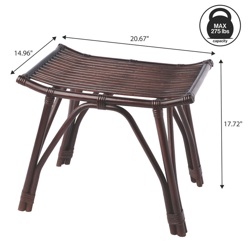 Gabriel Modern Bohemian Handcrafted Rattan/Teak Wood Curved Seat Accent Stool image number 3
