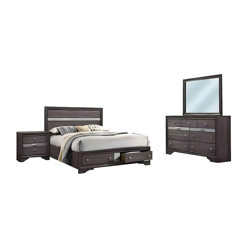 Cevy 4pc Queen Bedroom Set with Dresser, Silver Accents, Gray Wood image number 2