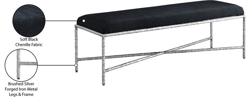 Meridian Furniture Valley Black Chenille Fabric Bench