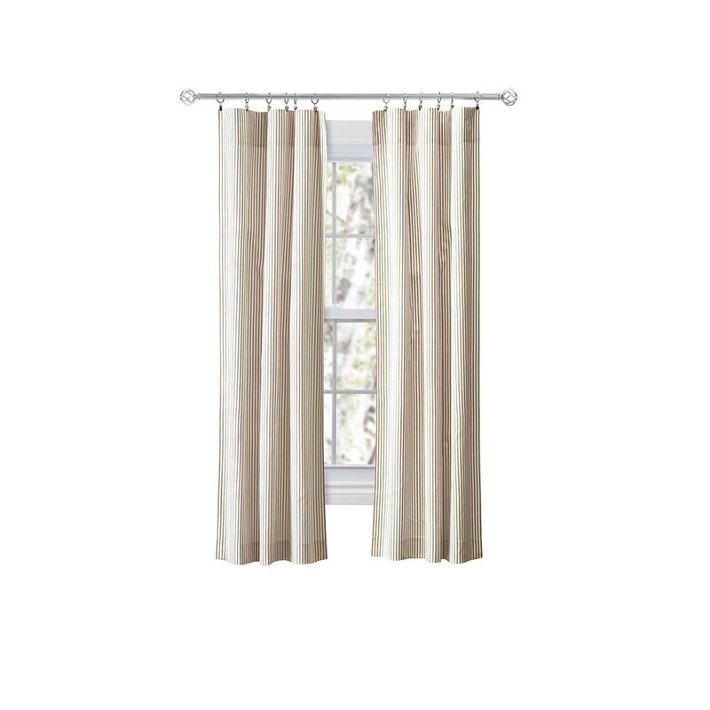 Ellis Curtain Plaza Classic Ticking Stripe Printed 3" Rod Pocket Tailored Panel Pair with Tiebacks
