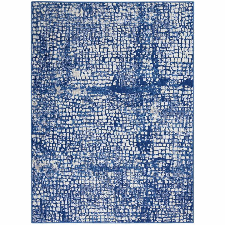 HomeRoots  Ivory & Navy Abstract Grids Area Rug