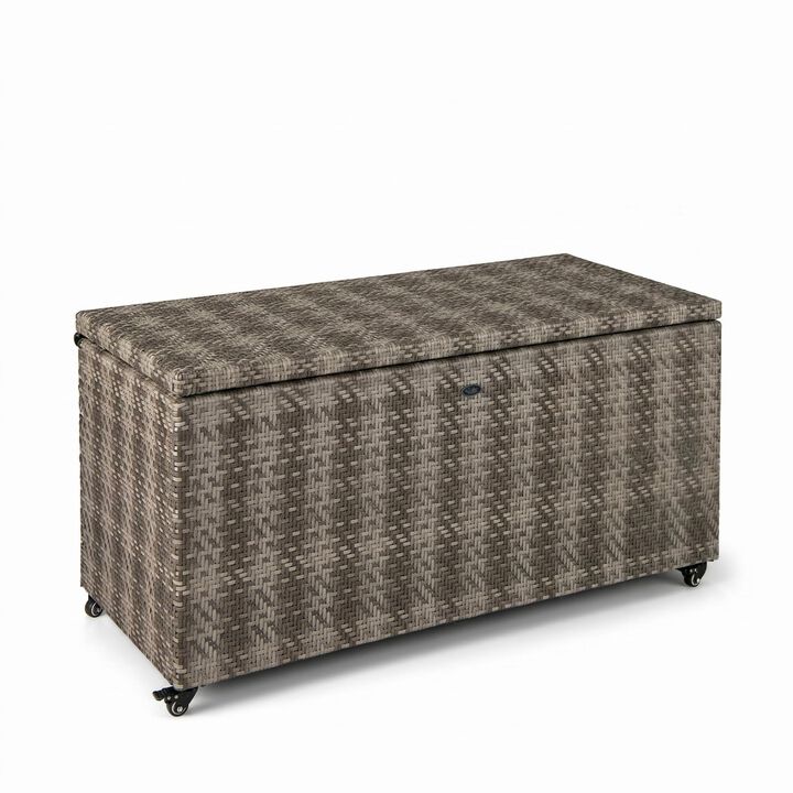 96 Gallon PE Wicker Outdoor Storage Box with 4 Wheels
