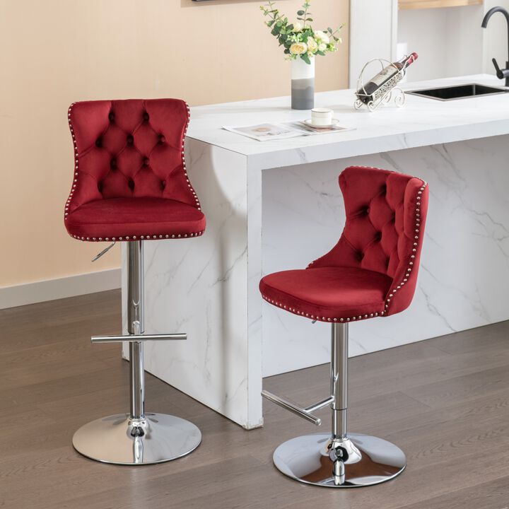 Streamdale Adjustable Swivel Barstools Set in Wine Red