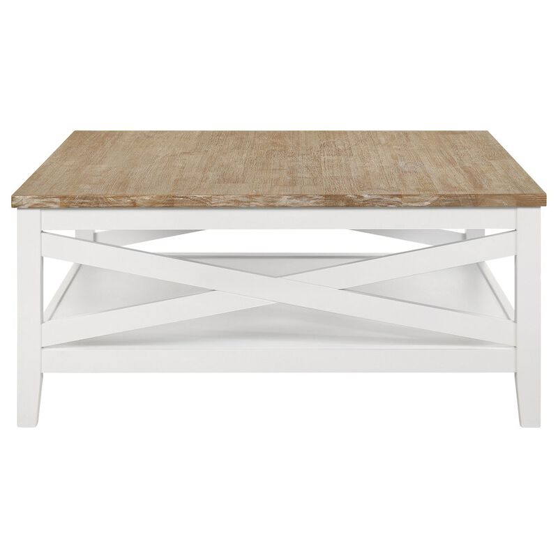Coaster Hollis Square Wood Coffee Table With Shelf Brown and White