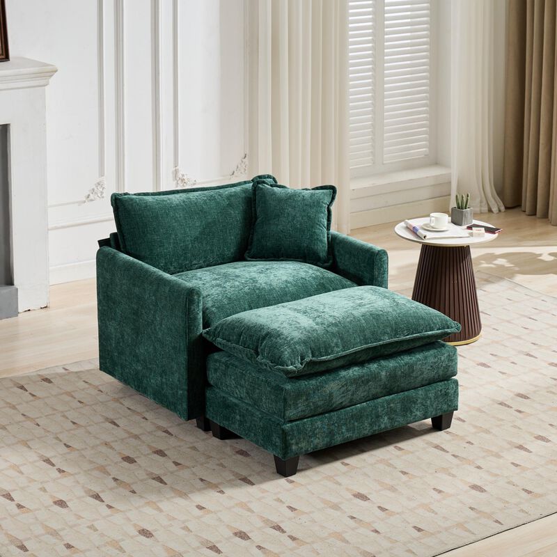 GOODSILO Modern Modular Sofa Ottoman with Adjustable Backrest - Plush Chenille Upholstery for Comfortable Lounge Seating Configuration image number 2