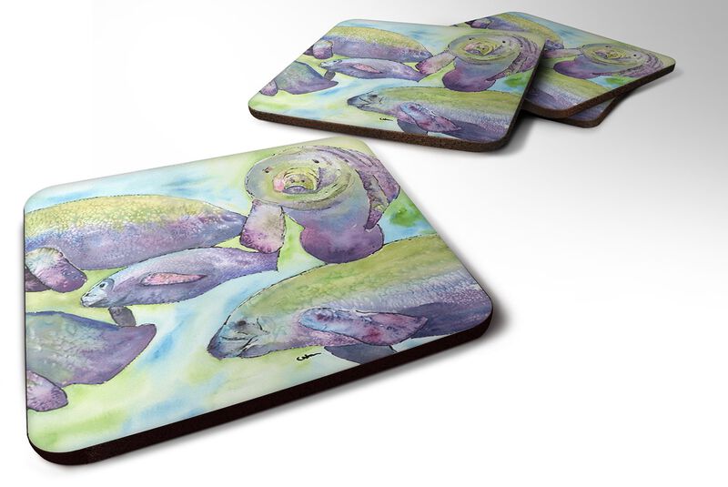 Caroline's Treasures 8544FC Manatee Foam Coasters (Set of 4), 3.5 H x 3.5 W, Multicolor