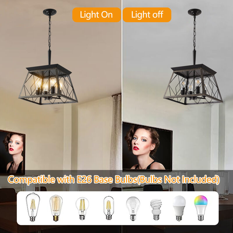 ELEMENT ACE Industrial 4-Light Pendant Chandelier with Metal Cage Design Adjustable Hanging Ceiling Light Fixture for Dining Room Kitchen Living Room image number 7