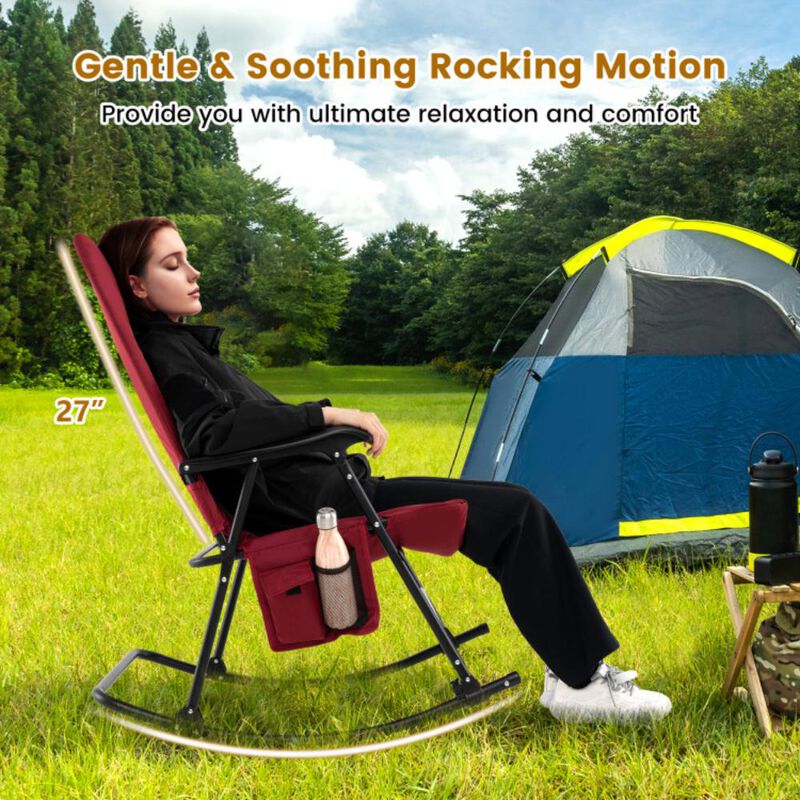 Hivvago Foldable Rocking Padded Portable Camping Chair with Backrest and Side pocket