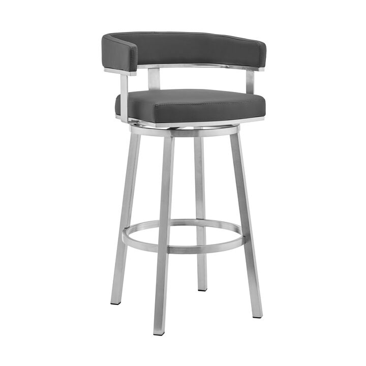 Sez 26 Inch Modern Swivel Counter Stool Armchair, Backrest, Steel