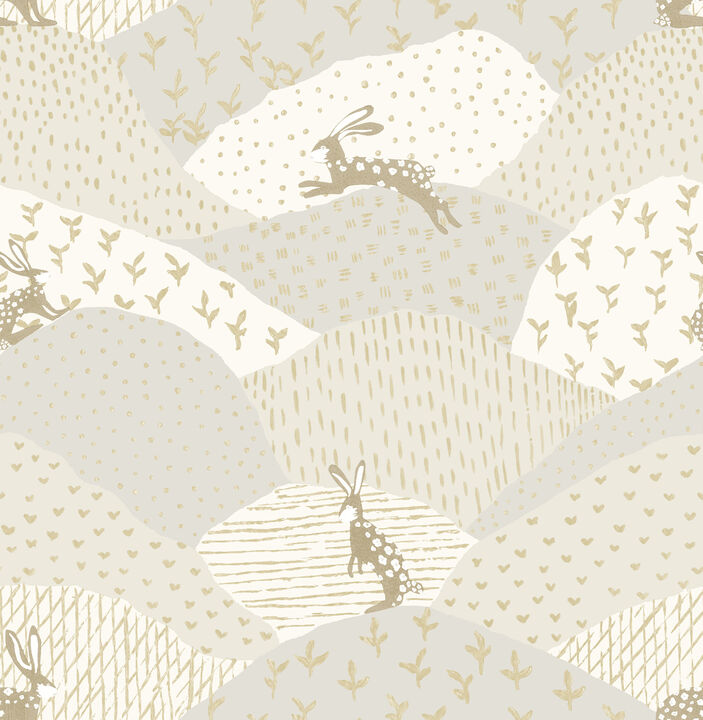 Peter Light Grey Rabbit Fields Wallpaper