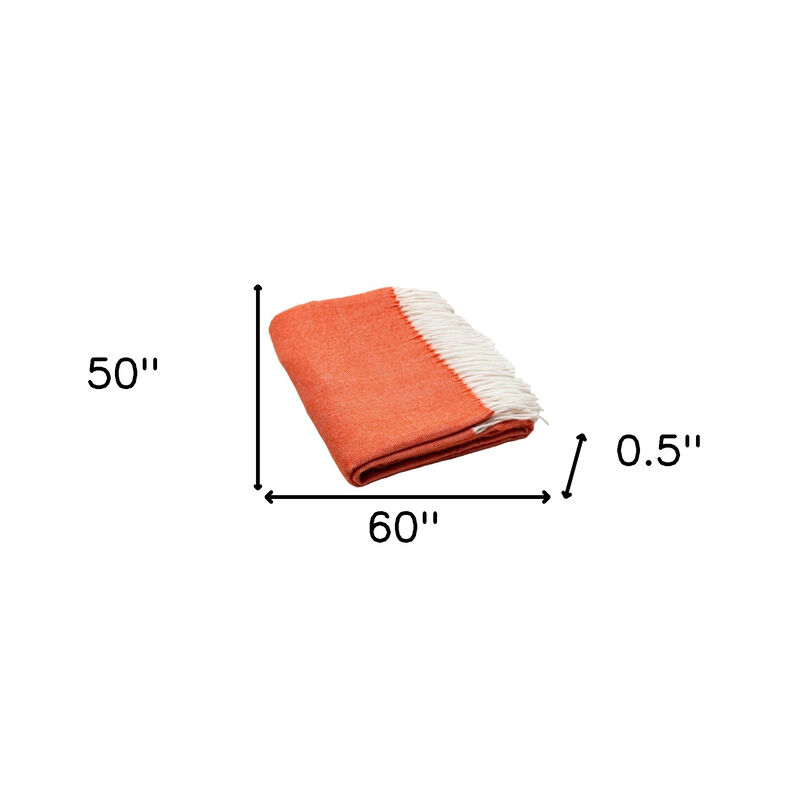 HomeRoots 50" X 60" Orange And White Woven Herringbone Plush Throw Blanket image number 3